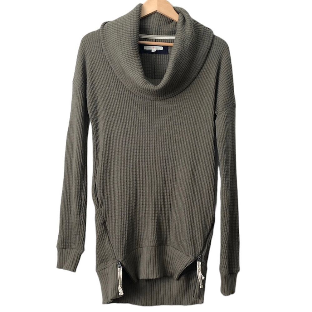 Anthropologie Oversized Sweater Dress Waffle Knit Tunic Olive Green Pure+Good XS